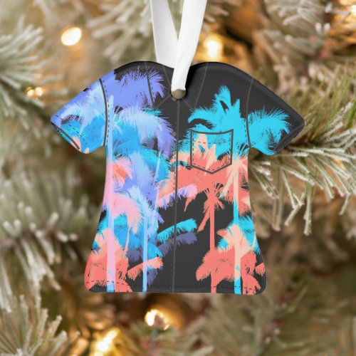 Tropical Heat Wave Neon Hawaiian Palm Aloha Shirt Ornament