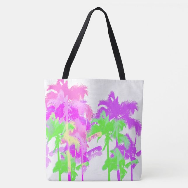 Tropical Heat Wave Neon Hawaiian Palm Beach Bag (Front)