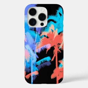 Tropical Heat Wave Neon Hawaiian Palm Trees Black iPhone 16 Pro Case
