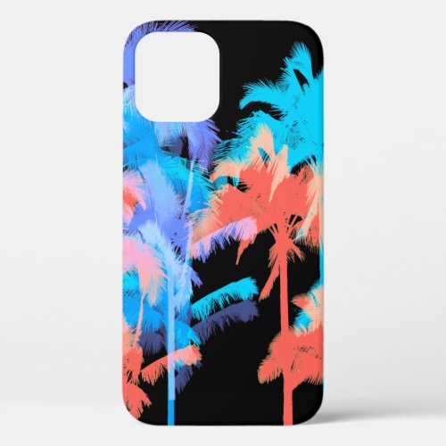 Tropical Heat Wave Neon Hawaiian Palm Trees Black iPhone 12 Pro Case