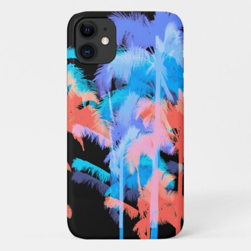 Tropical Heat Wave Neon Hawaiian Palm Trees iPhone 11 Case