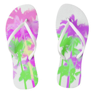 Tropical Heat Wave Neon Hawaiian Palm Trees Flip Flops
