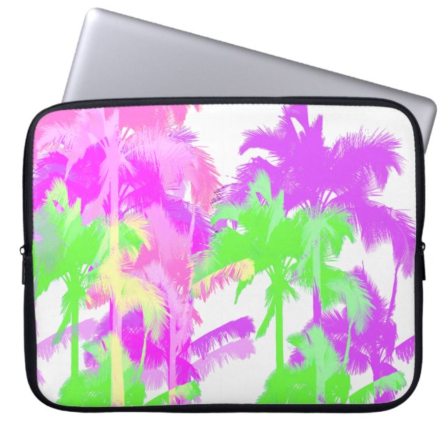 Tropical Heat Wave Neon Hawaiian Palm Trees Laptop Sleeve (Front)