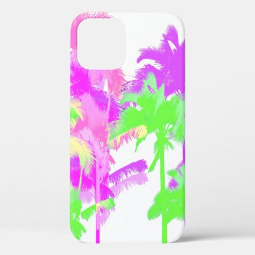 Tropical Heat Wave Neon Hawaiian Palm Trees White iPhone 12 Pro Case