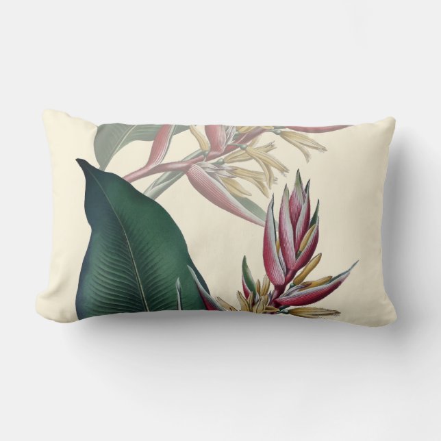 Tropical Heliconia Botanical Lumbar Throw Pillow (Front)