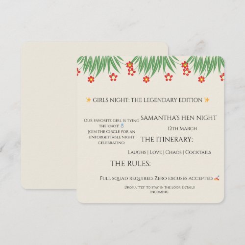 Tropical Hen Night Invitation – Fun Palm Leaf & Fl