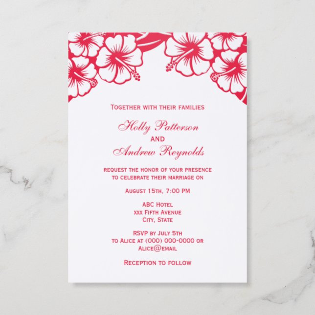 Tropical Hibiscus #1 Wedding Couple  Letterpress Photo Cards (Front)