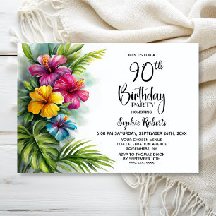 Tropical Hibiscus 90th Birthday Party Invitation