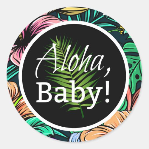 Tropical  Hibiscus Aloha Luau Theme Baby Shower Classic Round Sticker