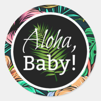 Tropical Hibiscus Aloha Luau Theme Baby Shower Classic Round Sticker