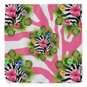 Tropical hibiscus and exotic pink zebra stripes bandana