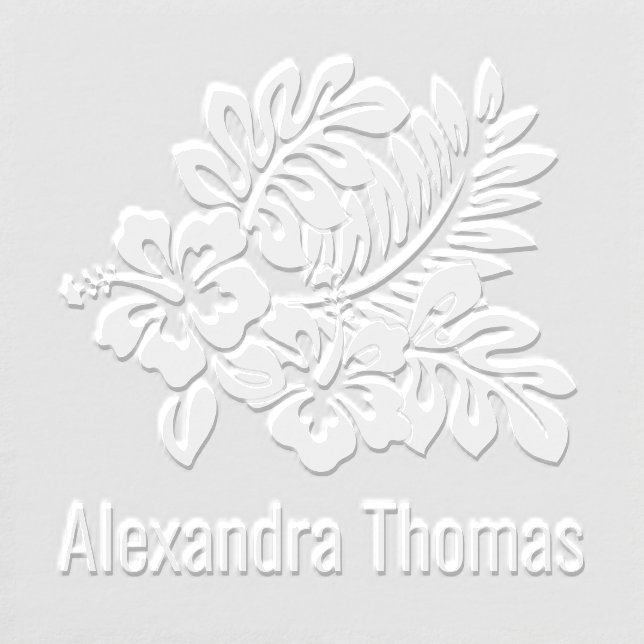 Tropical Hibiscus and Leaves Floral Name Monogram Embosser (Design)