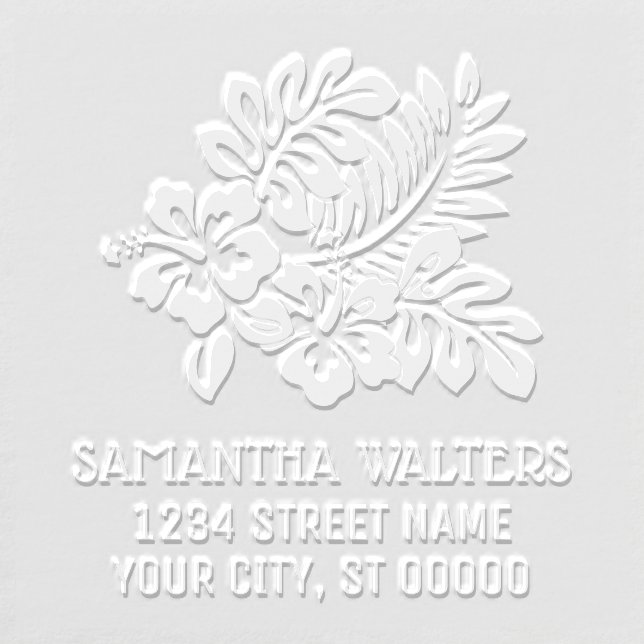 Tropical Hibiscus and Leaves Name Address Embosser (Design)