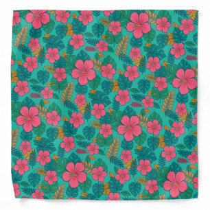 Tropical Hibiscus and Palm Leaf Pattern Bandana
