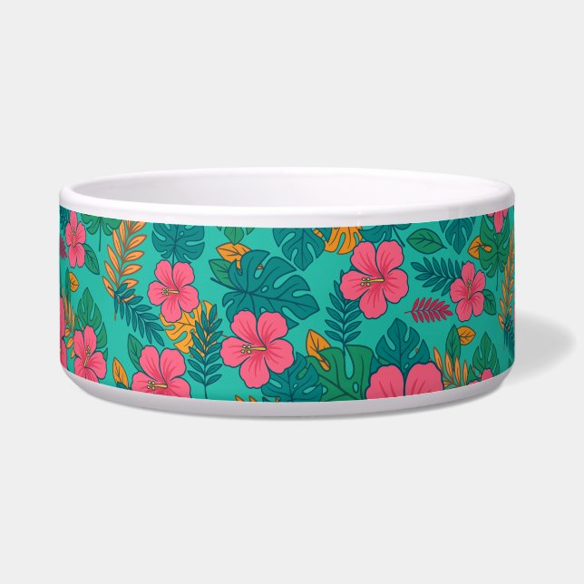 Tropical Hibiscus and Palm Leaf Pattern  Bowl (Front)