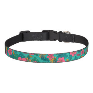 Tropical Hibiscus and Palm Leaf Pattern  Pet Collar