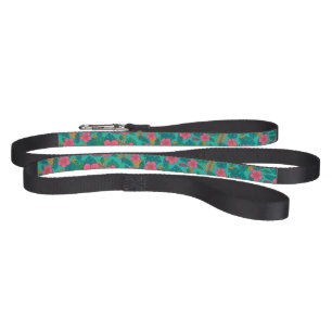 Tropical Hibiscus and Palm Leaf Pattern Pet Leash