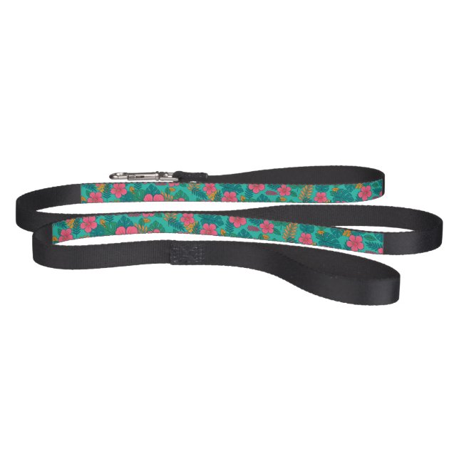 Tropical Hibiscus and Palm Leaf Pattern  Pet Leash (Full)