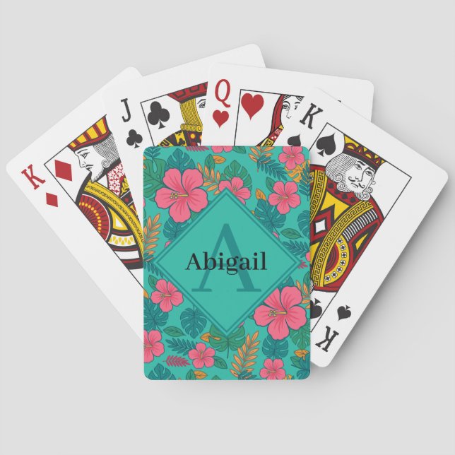 Tropical Hibiscus and Palm Leaf Pattern  Poker Cards (Back)