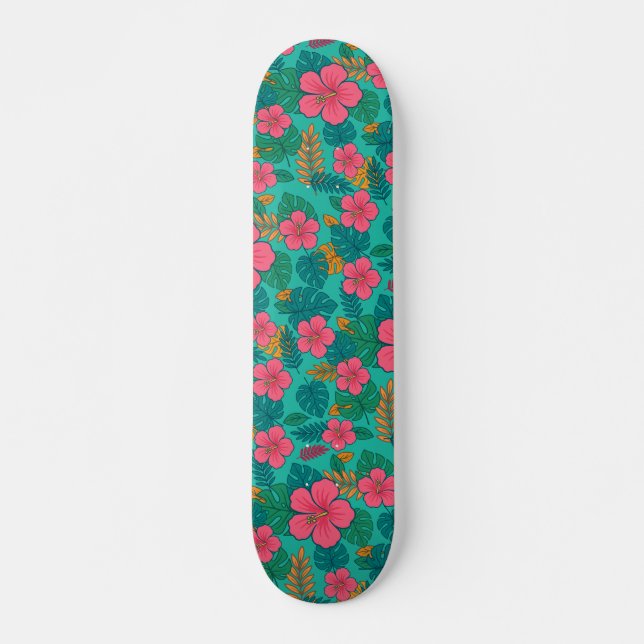 Tropical Hibiscus and Palm Leaf Pattern  Skateboard (Front)