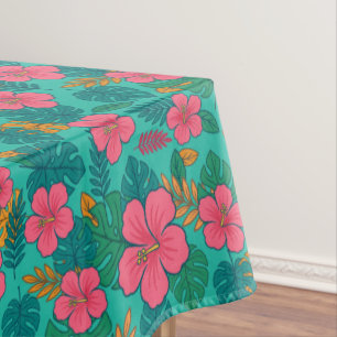Tropical Hibiscus and Palm Leaf Pattern Tablecloth