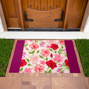 Tropical Hibiscus and Plumeria Floral Pattern Doormat
