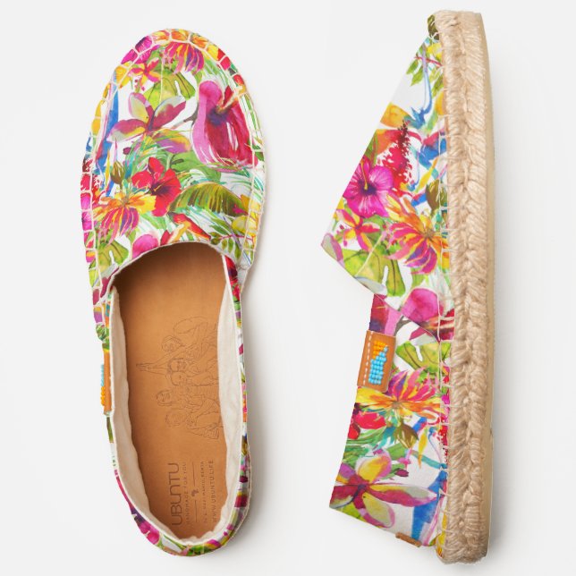 Tropical Hibiscus Anthurium BoP Flowers Watercolr Espadrilles (Side)