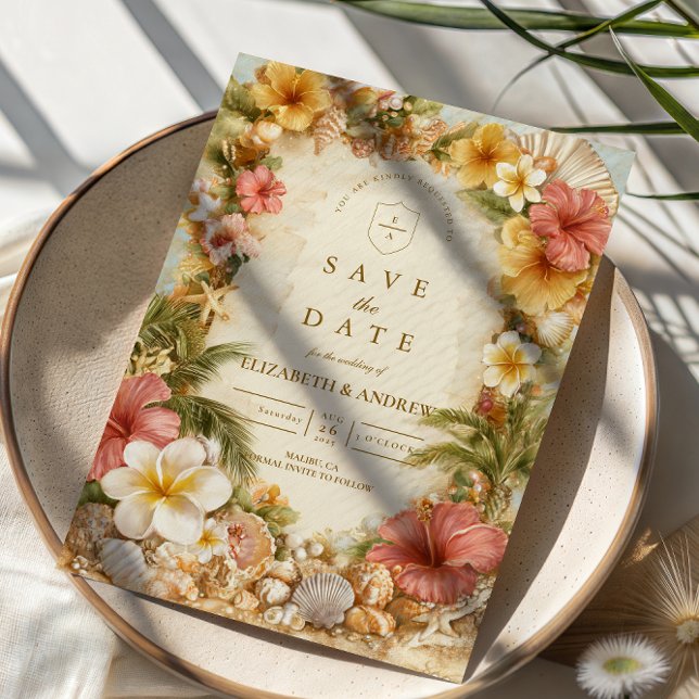 Tropical Hibiscus Beach Botanical Wedding Save The Date (Creator Uploaded)