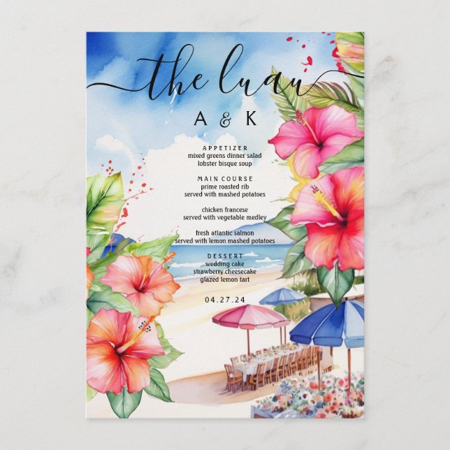 Tropical Hibiscus Beach Destination Flat Menu (Front)