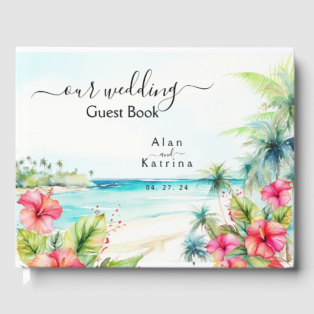 Tropical Hibiscus Beach Destination Guest Book (Front)