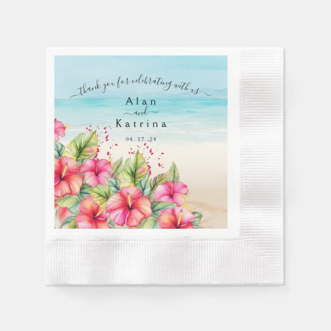  Tropical Hibiscus Beach Destination Paper Plate Napkins (Front)