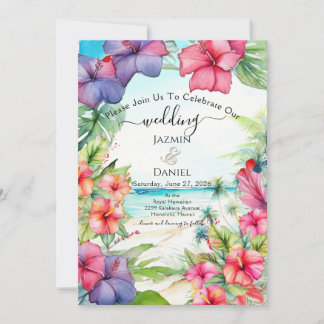 Tropical Hibiscus Beach Invitation