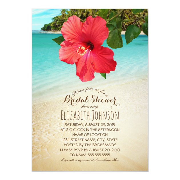 Tropical Hibiscus Beach Themed Bridal Shower Invitation