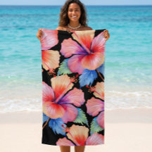 Tropical hibiscus beach towel
