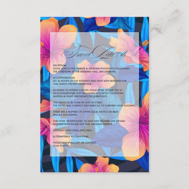 Tropical Hibiscus Beach Wedding Guest Details Enclosure Card (Front)