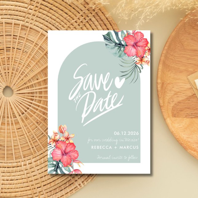 Tropical Hibiscus Beach Wedding Photo Save The Date (Tropical Hibiscus Beach Wedding Photo Save The Date)