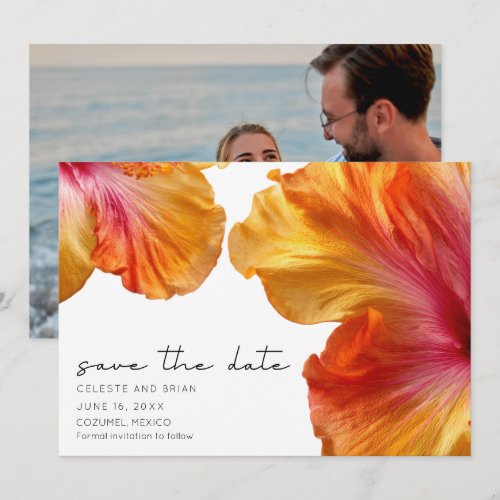 Tropical Hibiscus Beach Wedding Photo  Save The Date