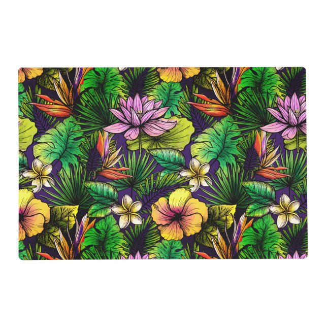 Tropical hibiscus bird of paradise foliage placemat (Front)
