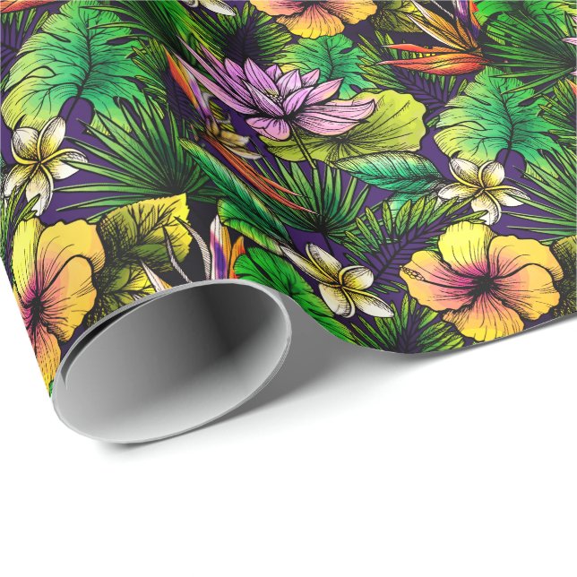 Tropical hibiscus bird of paradise foliage wrapping paper (Roll Corner)