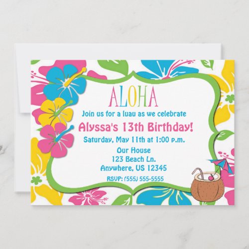 Tropical Hibiscus Birthday or Shower Invitation