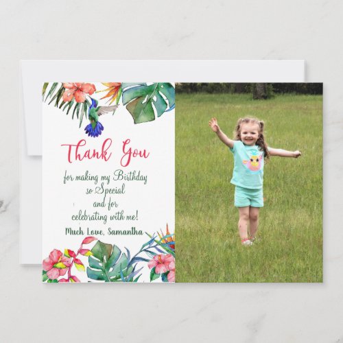 Tropical Hibiscus Birthday Photo Thank You Card