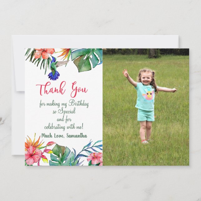 Tropical Hibiscus Birthday Photo Thank You Card (Front)