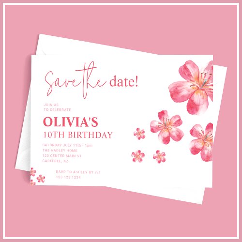 Tropical Hibiscus Birthday Pink Save The Date