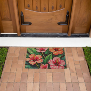 Tropical Hibiscus Bloom Artistry Fiber Doormat