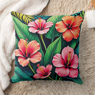 Tropical Hibiscus Bloom Artistry Throw Pillow