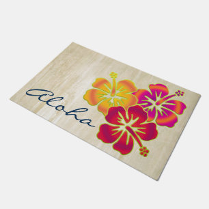Tropical Hibiscus blooms trio gradients colored Doormat