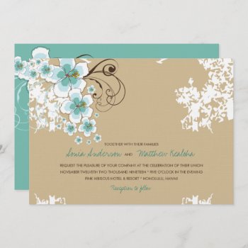 Tropical Hibiscus Blue Luau Beach Wedding Invite by fatfatin_design at Zazzle