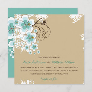 Tropical Hibiscus Blue Luau Beach Wedding Invite