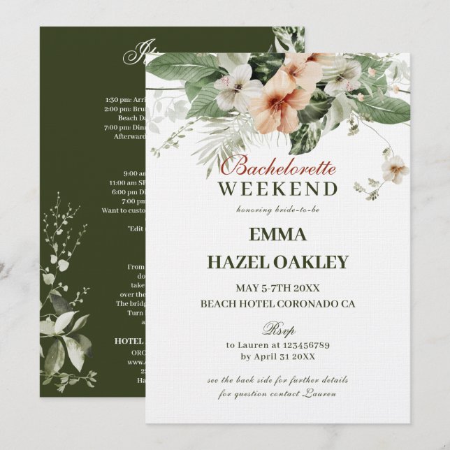 Tropical hibiscus boho pastel Bachelorette Invitation (Front/Back)