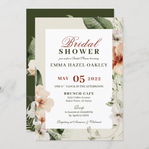 Tropical hibiscus boho pastel Bridal Shower Invitation